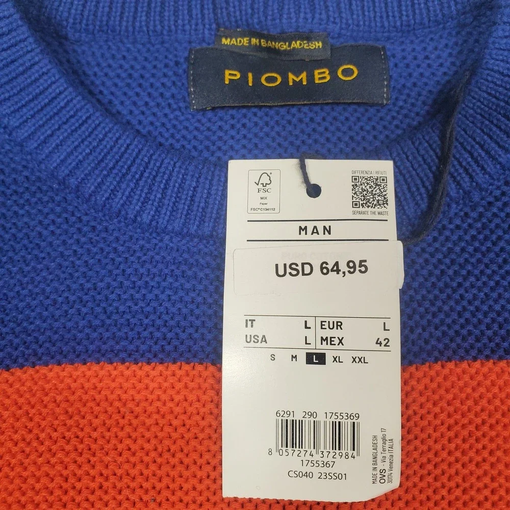 PIOMBO 100% Cotton Striped Sweater Mens Large Blue Orange Gators Collegiate Knit